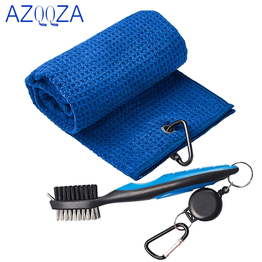 Premium Golf Towel & Club Cleaning Brush Kit | Tri-Fold Waffle Golf Towel & Groove Cleaner Brush | Essential Golf Accessory Set