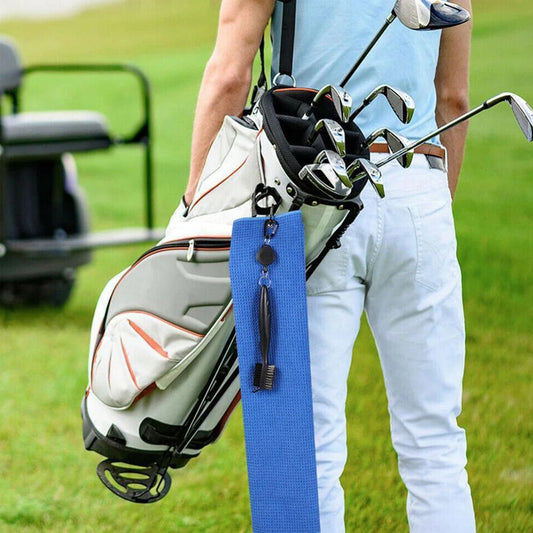 Premium Golf Towel & Club Cleaning Brush Kit | Tri-Fold Waffle Golf Towel & Groove Cleaner Brush | Essential Golf Accessory Set